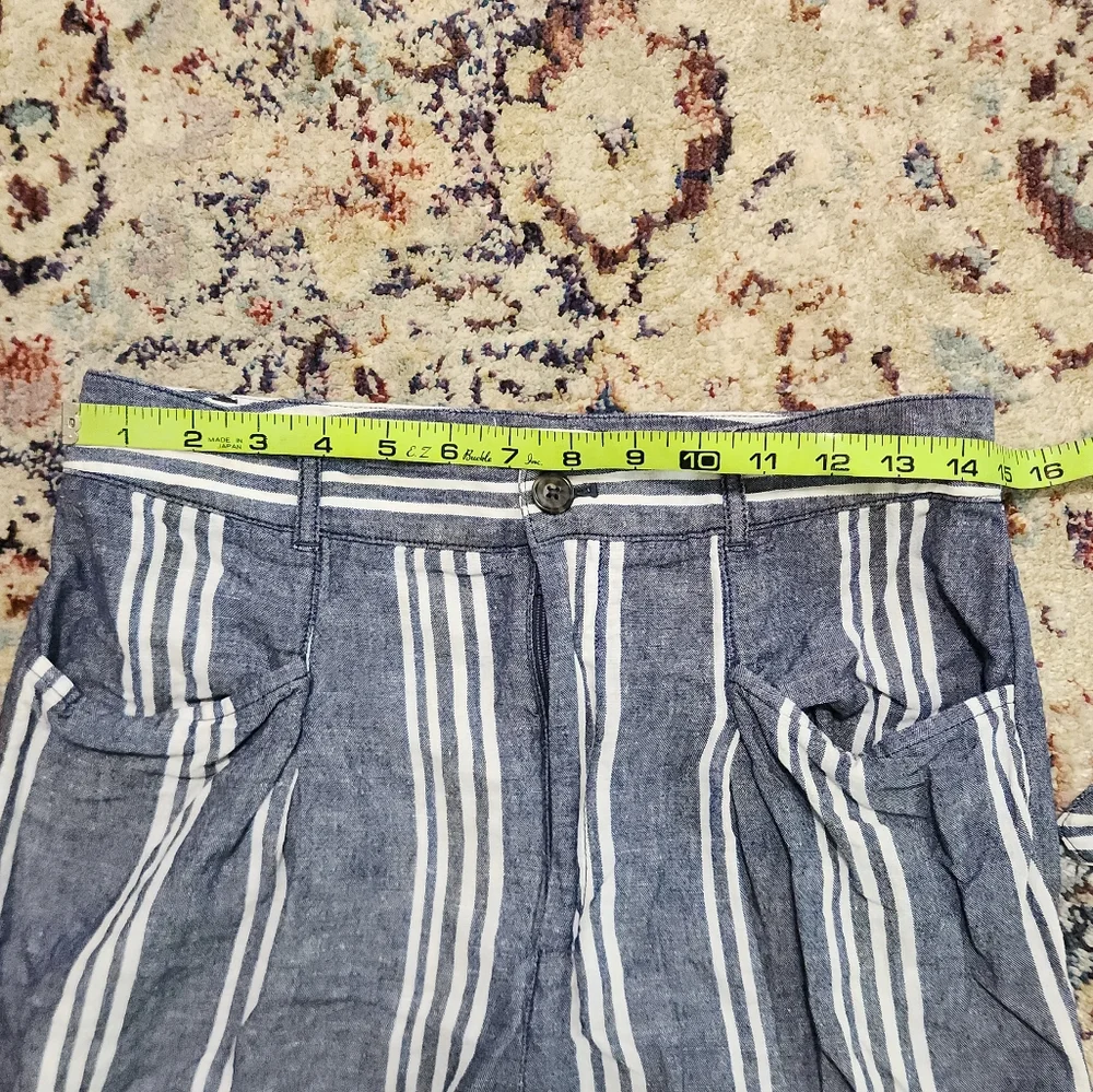 By Anthropologie Cotton & Linen Striped Wide Leg Side Slit Belted Pants Size 6 - Picture 8 of 13